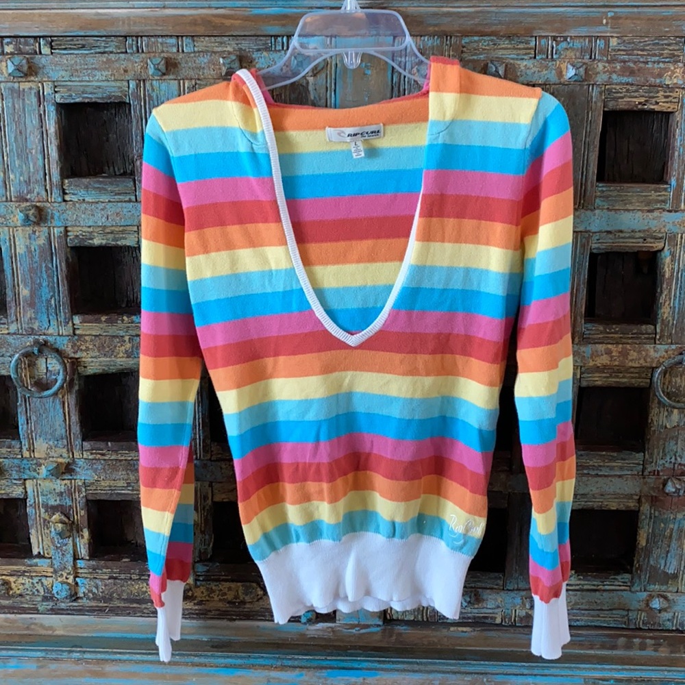 Rip Curl rainbow hooded V neck sweater
